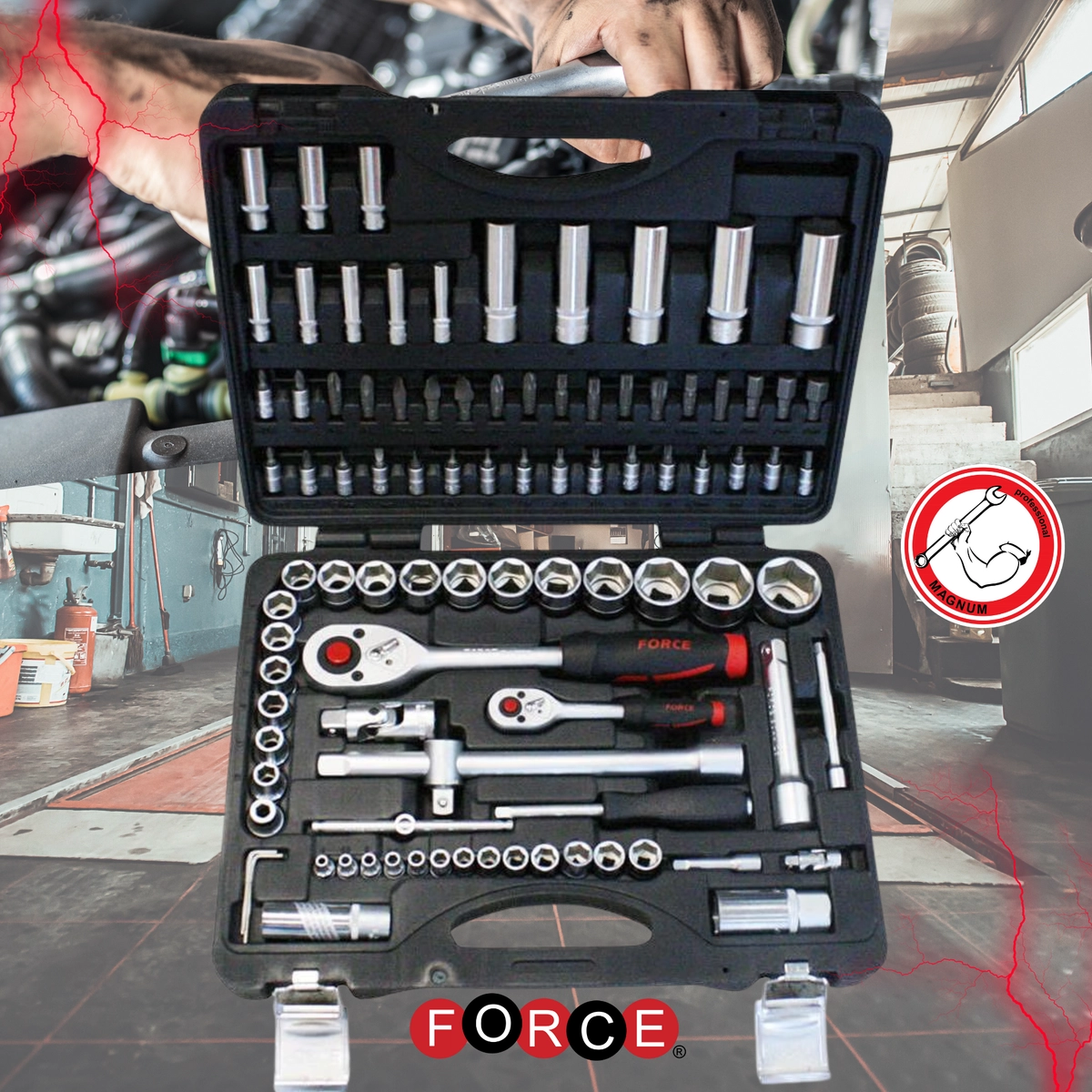 Гедоре 1/2-1/4 с 6-стенни вложки 108 части FORCE