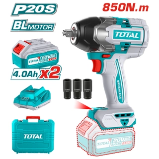 Акумулаторен ударен безчетков гайковерт TOTAL INDUSTRIAL, 20 V, 2 x 4 Ah 850/1000Nm