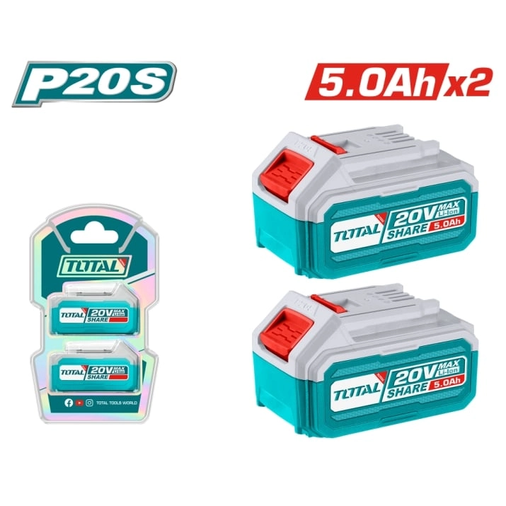 Комплект акумулаторни батерии TOTAL INDUSTRIAL, Li-Ion, 20 V, 5 Ah, 2 броя