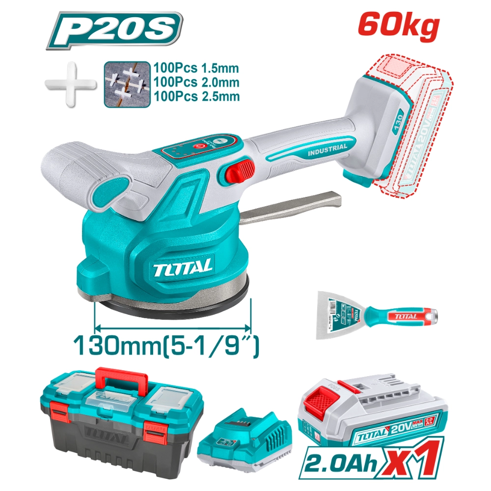 Акумулаторна вибрираща вендуза за плочки TOTAL INDUSTRIAL, 20 V, 1 x 2 Ah