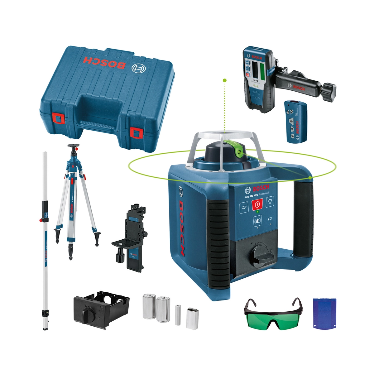 Ротационен лазерен нивелир BOSCH GRL 300 HVG Professional, зелен лъч, 100m