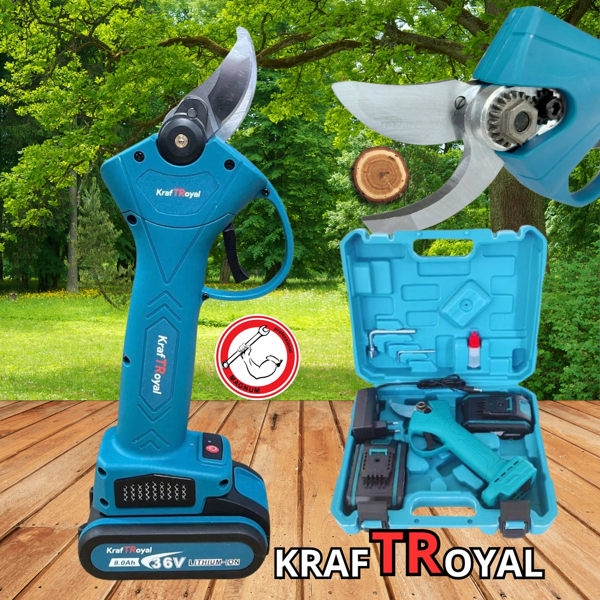 Акумулаторна лозарска ножица – безчеткова KRAFT ROYAL / 36V, 8Ah / с 2 батерии
