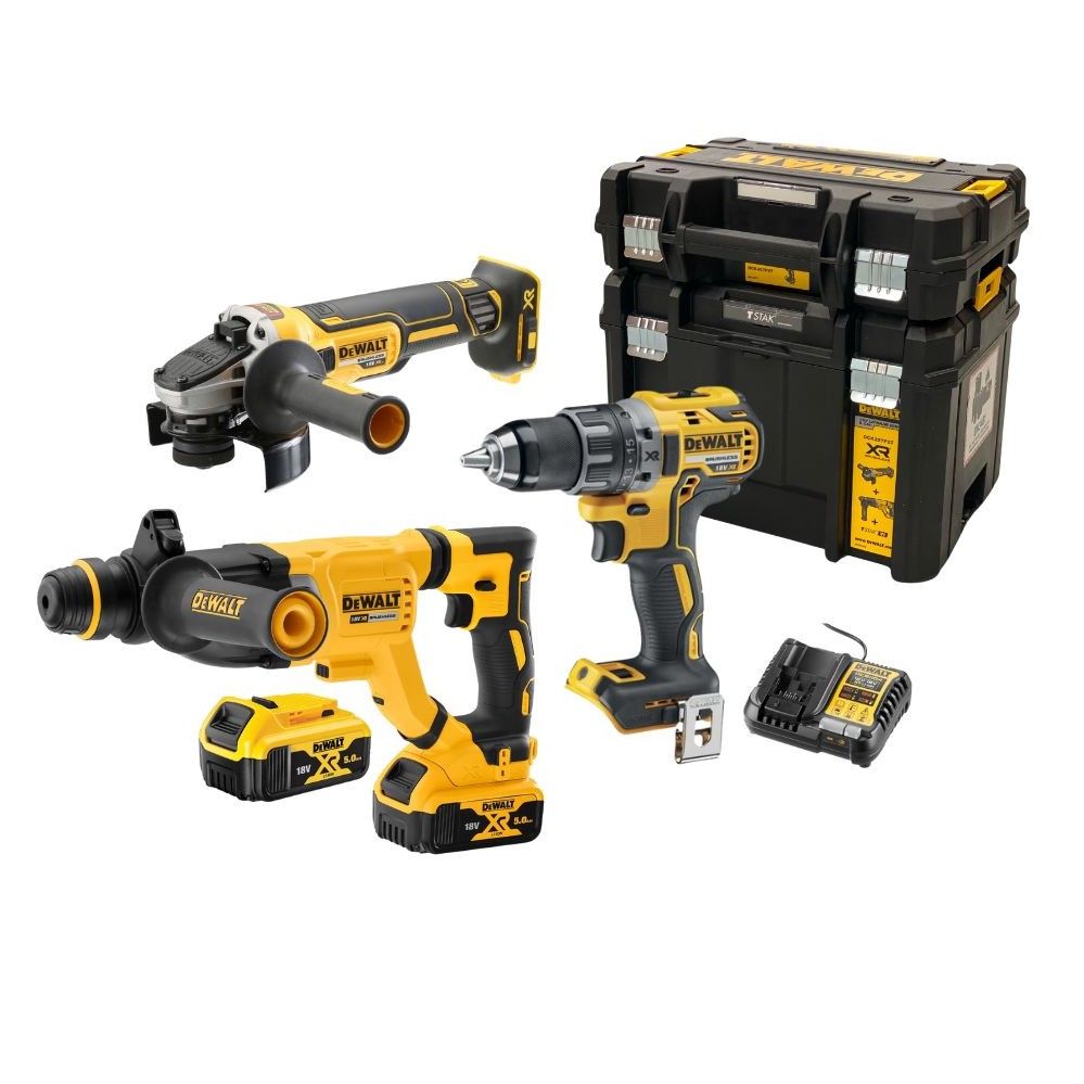 Комплект акумулаторни машини, винтоверт, ъглошлайф, перфоратор DEWALT DCK327P2T, 18V