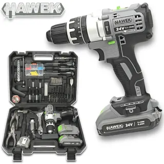 Акумулаторен ударен винтоверт с части HAWEK , 24v 4.0A