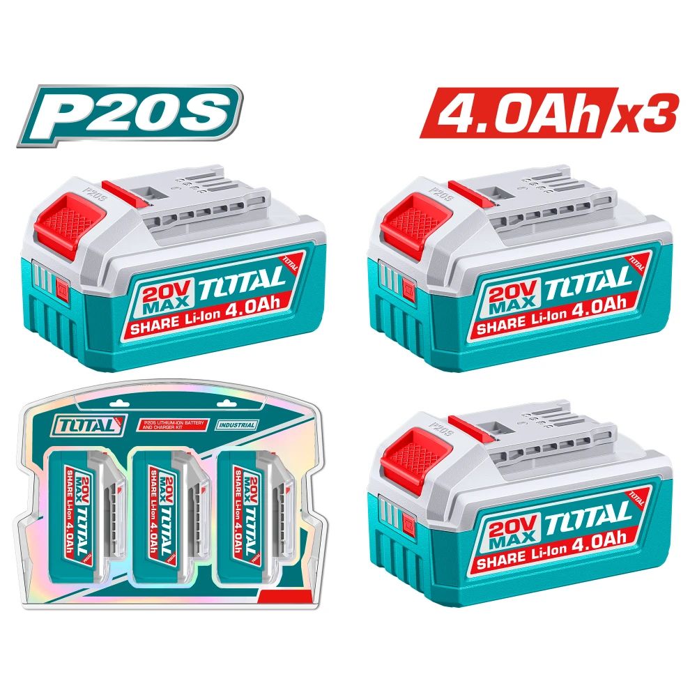 Комплект акумулаторни батерии TOTAL INDUSTRIAL, 20 V, 4 Ah, 3 броя