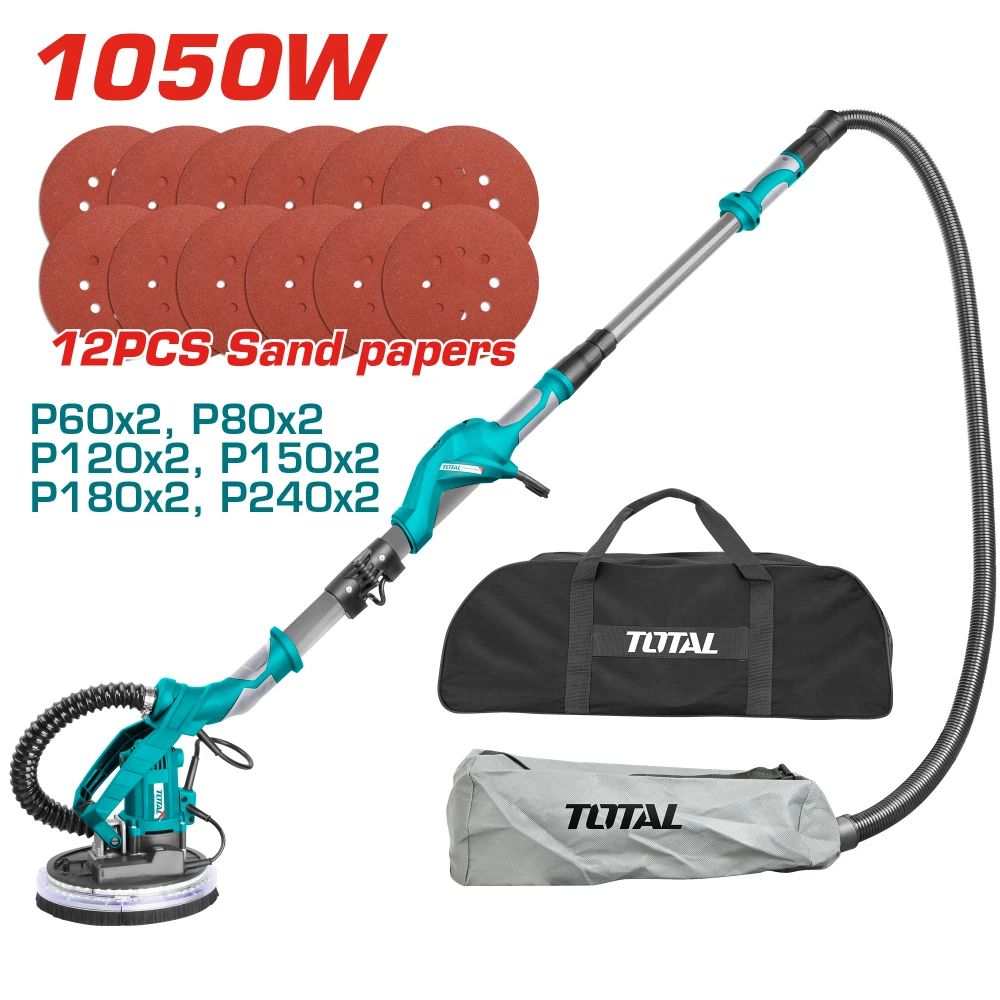Жираф за шлайфане на стени и тавани, телескопичен, TOTAL Industrial, 1050 W, Ø 225 мм