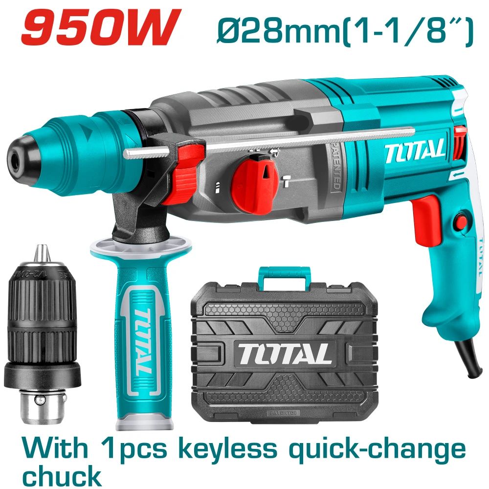 Електрически перфоратор с допълнителен патронник TOTAL Industrial, куфар, SDS+, 950 W